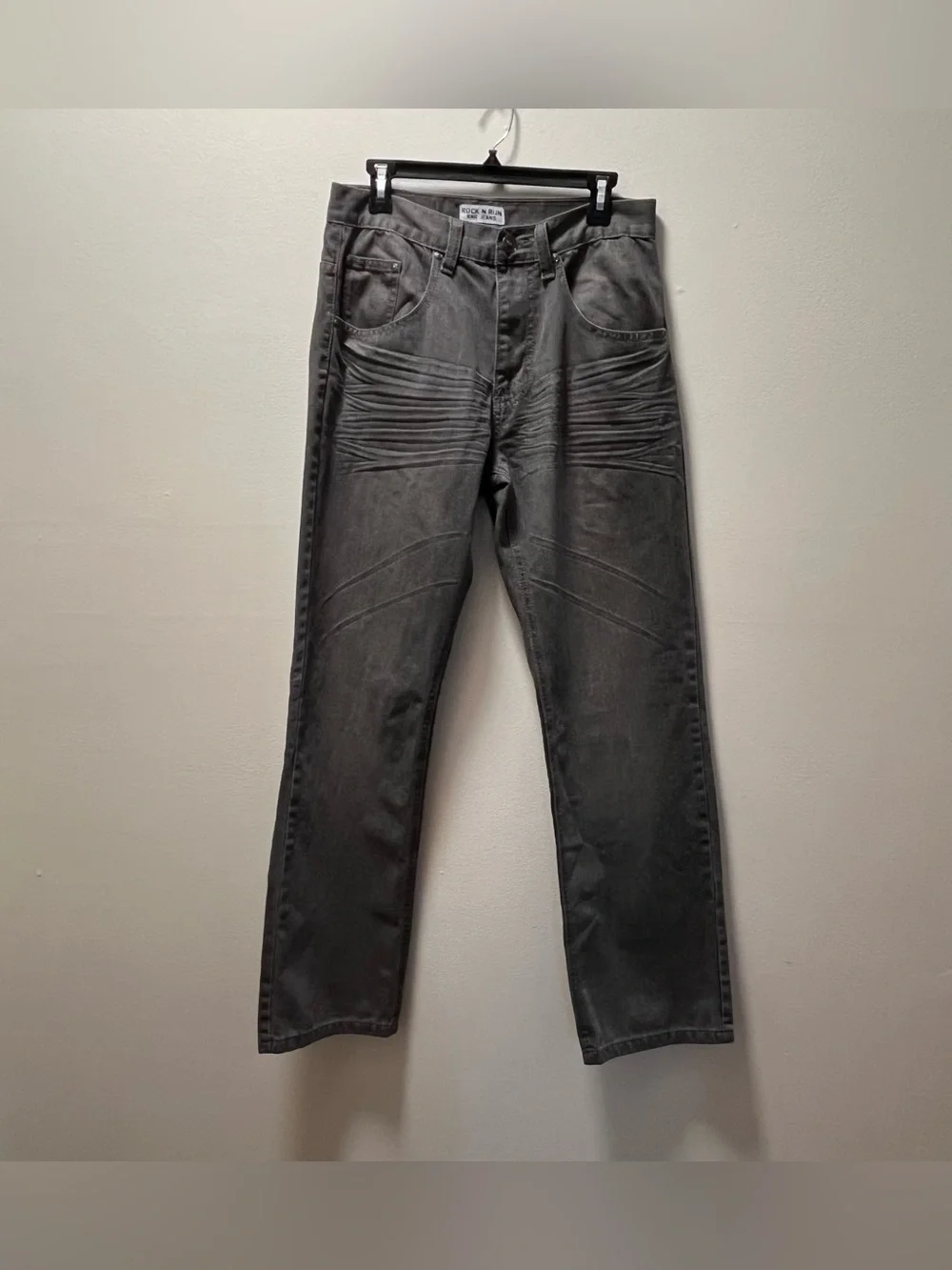 Rock N Run Y2K Vintage Skater Grunge Straight Leg Men’s Jeans, 32x32, Gray Black